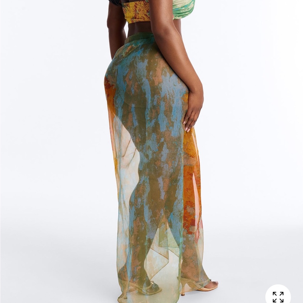 Fashion Nova Green & Yellow Tie-Dye Bikini Set with Sheer Sarong - Picture 4 of 8